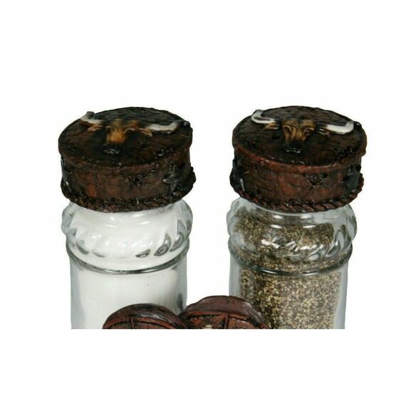 Rivers Edge Cowboy Boots and Steer Salt Pepper Shakers Caddy Ceramic Western - Picture 3 of 3